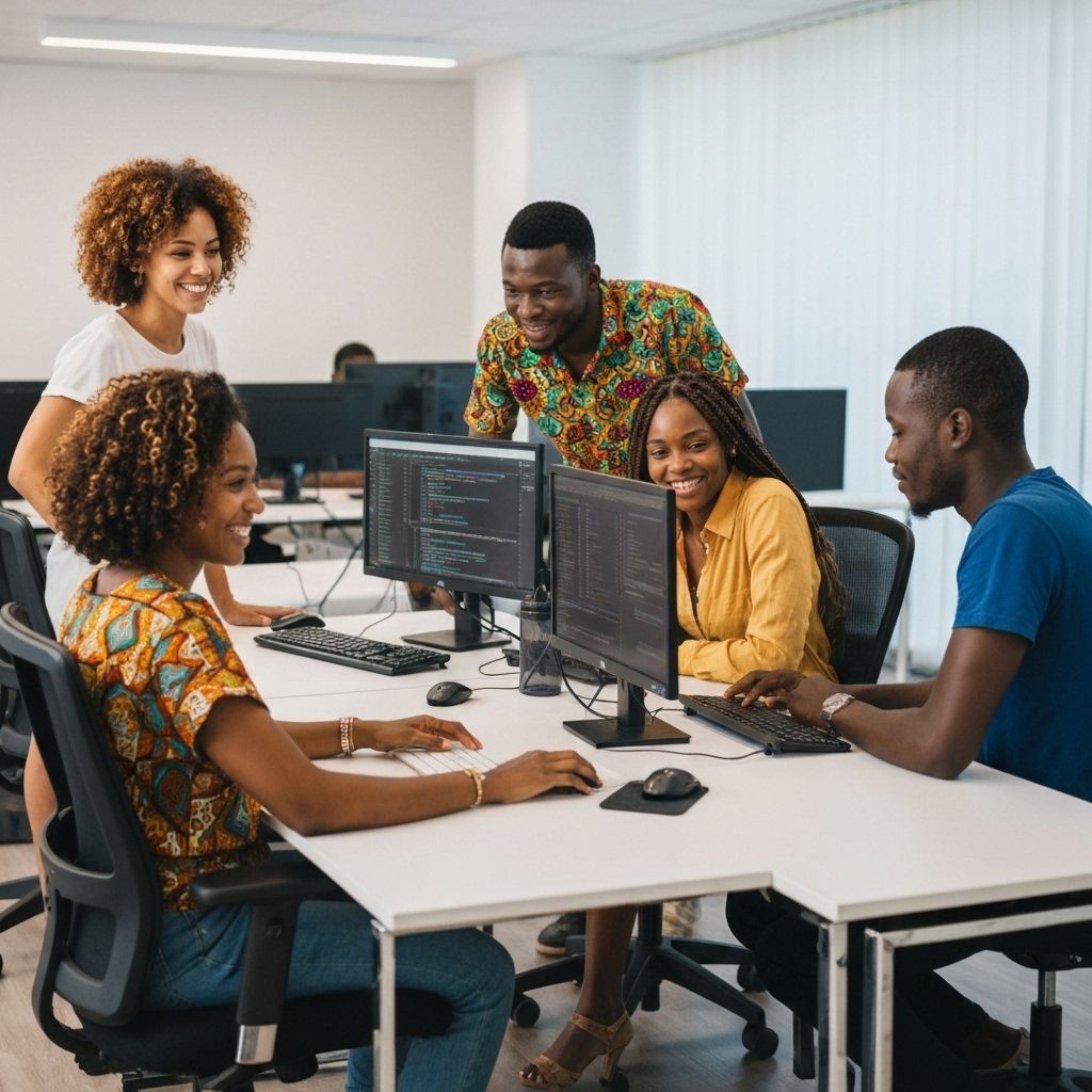 Students learning technology skills